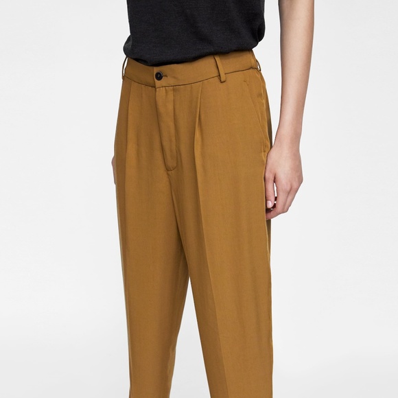 Zara Beige Mid-Waist Trousers - Picture 2 of 8